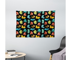 Funny Sea Characters Wide Tapestry