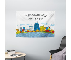 Chicago USA Cartoon Wide Tapestry