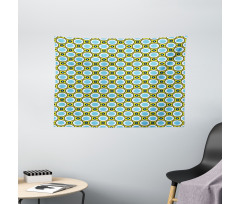 Retro Circle and Dots Wide Tapestry