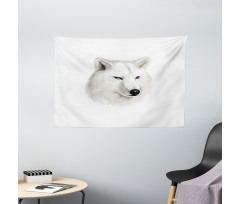 White Canine Head Mammal Wide Tapestry