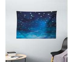 Night Time with Moon Star Wide Tapestry