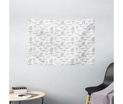 Monochrome Doodle Art Wide Tapestry