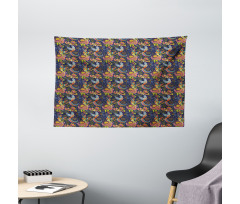 Cartoon Style Birds Dots Wide Tapestry