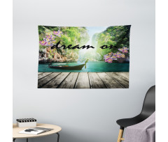 Idyllic Themed Boat Wide Tapestry