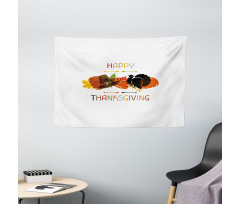 Bird Pumpkin Pilgrim Hat Wide Tapestry