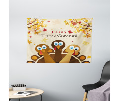 Autumn Leaves Animals Wide Tapestry