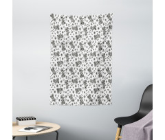 Flowers Stars in Black Tapestry