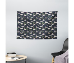 Lilies Cattails Waterfowls Wide Tapestry