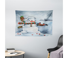 Watercolor Xmas Winter Wide Tapestry