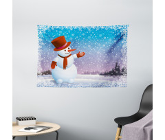 Happy Cartoon Snowfall Wide Tapestry