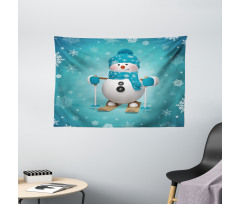 Skiing Snowflakes Fun Wide Tapestry