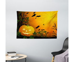 Pumpkin Leaves Bats Wide Tapestry