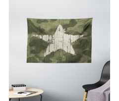 Grunge Star on Green Wide Tapestry