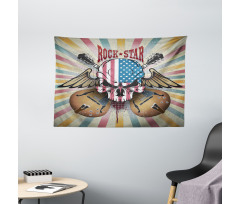 Angry Skull America Flag Wide Tapestry