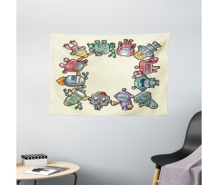 Friendly Robots Toys Wide Tapestry