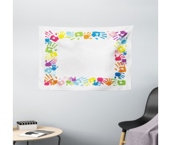 Colorful Handprints Wide Tapestry