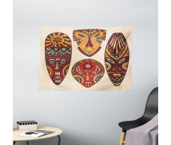 Indigenous Folk Mask Graphic Wide Tapestry