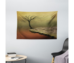 Tree on Cliff Precipice Wide Tapestry