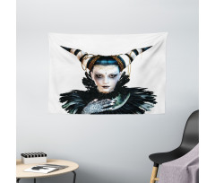 Gothic Lady Hair Horns Wide Tapestry