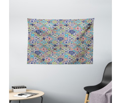 Colorful Floral Set Wide Tapestry