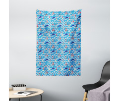 Wavy Lines Dolphins Tapestry