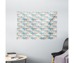 Nautical Whale Boats Wide Tapestry