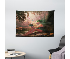 Girl Wings Butterflies Wide Tapestry