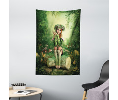 Elf Girl with Wreath Tree Tapestry