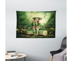 Elf Girl with Wreath Tree Wide Tapestry