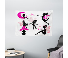 Silhouette of Winged Girl Wide Tapestry