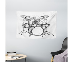 Drummer Doodle Art Wide Tapestry