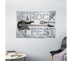 Guitar on Brick Wall Wide Tapestry