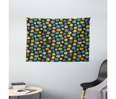 Cartoon Style Beings Wide Tapestry