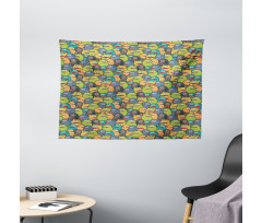 Colorful Monster Crowd Wide Tapestry