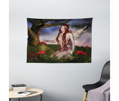 Fairy Butterfly Catcher Wide Tapestry
