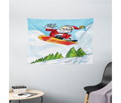 Jump on Snowboard Pines Wide Tapestry
