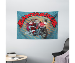 Pop Art Retro Biker Santa Wide Tapestry