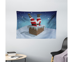 Santa Stuck in Chimney Wide Tapestry