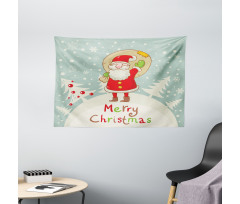 Merry Xmas Snowy Forest Wide Tapestry