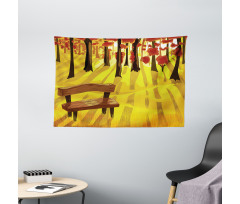 Cartoon Tree and Bench Wide Tapestry