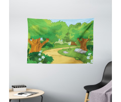 Pathway Flowers Trees Wide Tapestry