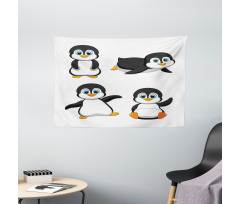 Penguin Cartoon Fun Wide Tapestry