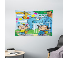 Mischievous Elephant Boy Wide Tapestry