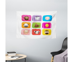 Geometric Squares Faces Wide Tapestry