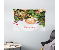 Holly Berries Star Wide Tapestry