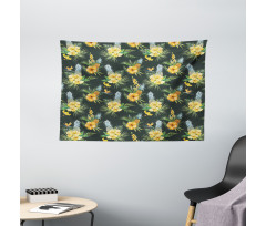 Tropic Flower Design Wide Tapestry