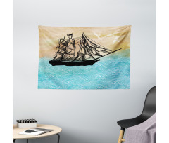 Vintage Ship Motif Wide Tapestry