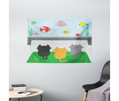 Cats Looking at Fishtank Wide Tapestry
