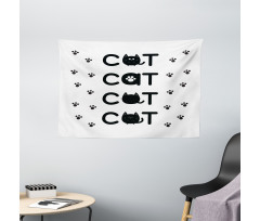 Cat Text with Paw Prints Wide Tapestry