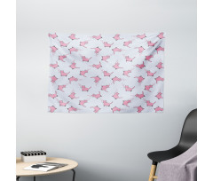 Romantic Pink Kittens Wide Tapestry